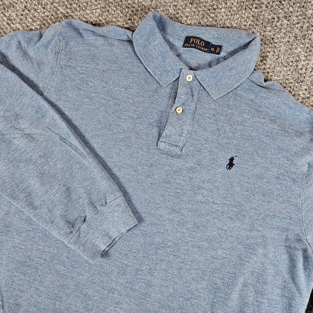 Polo Ralph Lauren Mens XL Blue Heather Long Sleeve Polo Shirt Pony Logo Cotton
